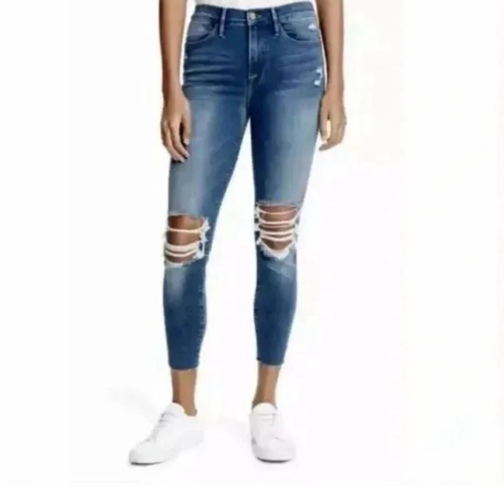 FRAME Denim Jeans Le High Skinny  Crop Distressed Jeans in‎ Gaby Wash Sz 27